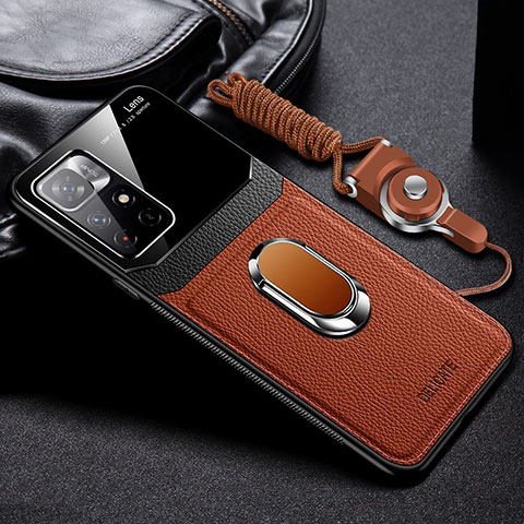 Silikon Hülle Handyhülle Gummi Schutzhülle Flexible Leder Tasche mit Magnetisch FL2 für Xiaomi Redmi Note 11 5G Braun
