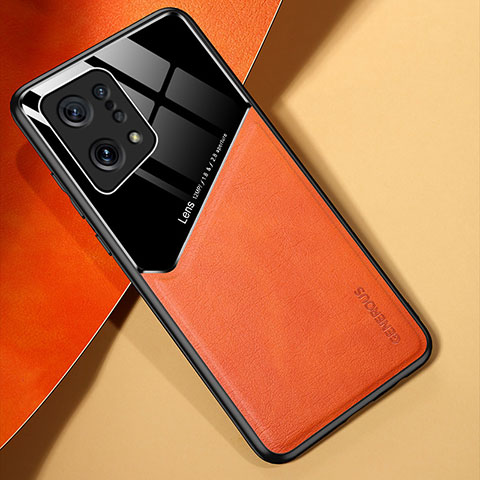 Silikon Hülle Handyhülle Gummi Schutzhülle Flexible Leder Tasche mit Magnetisch für Oppo Find X5 5G Orange