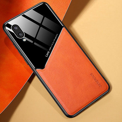 Silikon Hülle Handyhülle Gummi Schutzhülle Flexible Leder Tasche mit Magnetisch für Samsung Galaxy A02 Orange