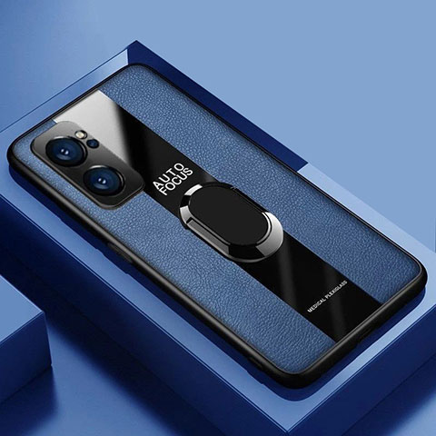 Silikon Hülle Handyhülle Gummi Schutzhülle Flexible Leder Tasche mit Magnetisch S01 für Oppo Reno7 Pro 5G Blau