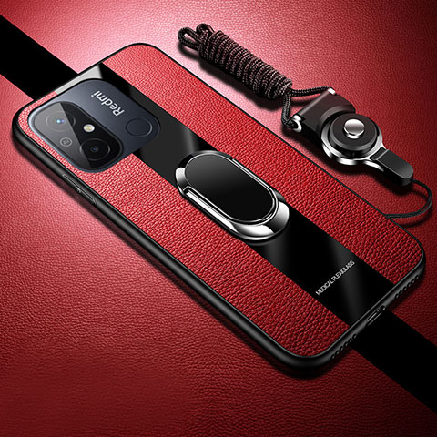 Silikon Hülle Handyhülle Gummi Schutzhülle Flexible Leder Tasche mit Magnetisch S01 für Xiaomi Poco C55 Rot