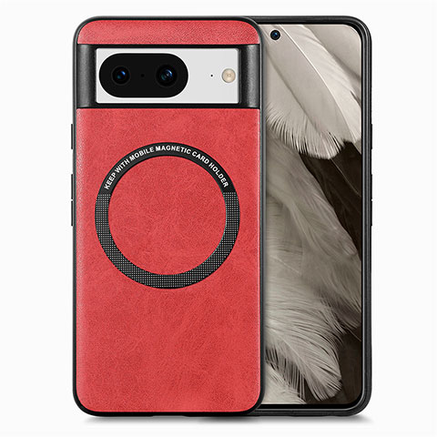 Silikon Hülle Handyhülle Gummi Schutzhülle Flexible Leder Tasche mit Magnetisch S01D für Google Pixel 8 5G Rot