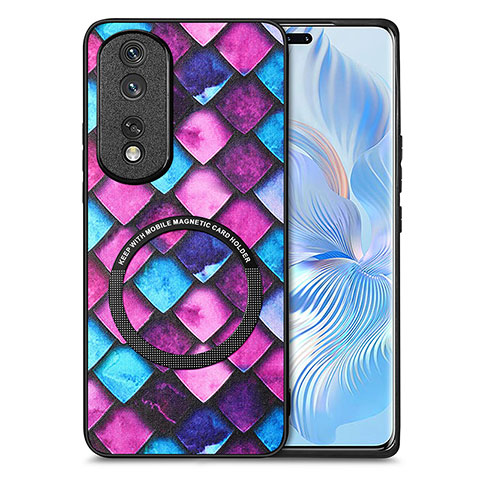 Silikon Hülle Handyhülle Gummi Schutzhülle Flexible Leder Tasche mit Magnetisch S01D für Huawei Honor 80 Pro 5G Violett