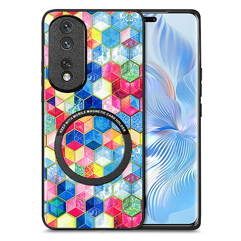 Silikon Hülle Handyhülle Gummi Schutzhülle Flexible Leder Tasche mit Magnetisch S01D für Huawei Honor 80 Pro Flat 5G Fuchsie