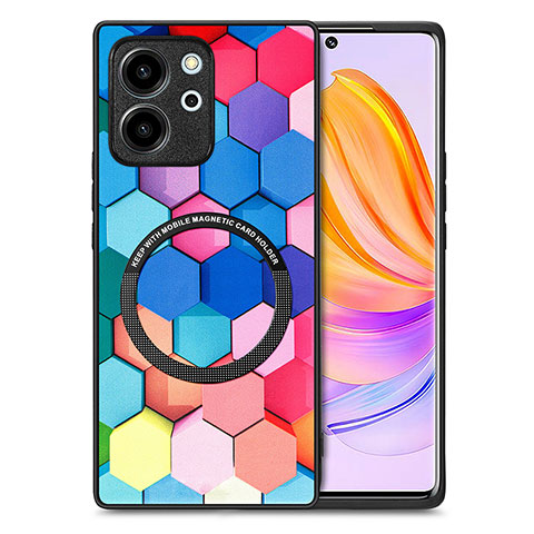 Silikon Hülle Handyhülle Gummi Schutzhülle Flexible Leder Tasche mit Magnetisch S01D für Huawei Honor 80 SE 5G Bunt