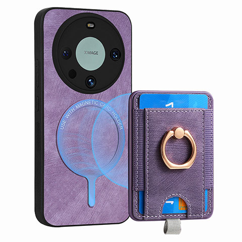 Silikon Hülle Handyhülle Gummi Schutzhülle Flexible Leder Tasche mit Magnetisch S01D für Huawei Mate 60 Violett