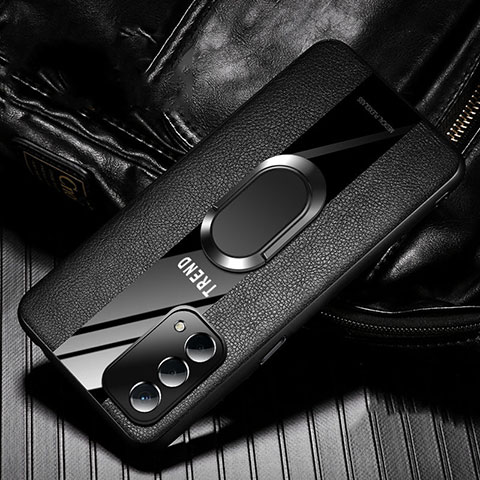 Silikon Hülle Handyhülle Gummi Schutzhülle Flexible Leder Tasche mit Magnetisch S02 für Oppo A54 5G Schwarz