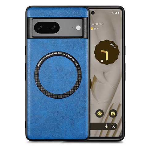 Silikon Hülle Handyhülle Gummi Schutzhülle Flexible Leder Tasche mit Magnetisch S02D für Google Pixel 7 5G Blau