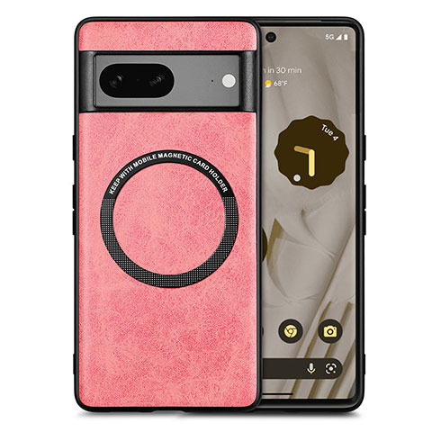 Silikon Hülle Handyhülle Gummi Schutzhülle Flexible Leder Tasche mit Magnetisch S02D für Google Pixel 7 5G Rosa