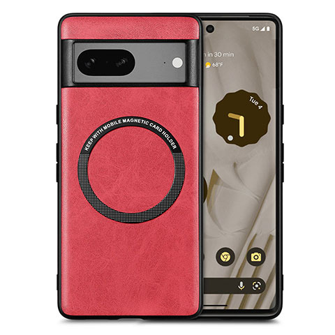 Silikon Hülle Handyhülle Gummi Schutzhülle Flexible Leder Tasche mit Magnetisch S02D für Google Pixel 7 5G Rot