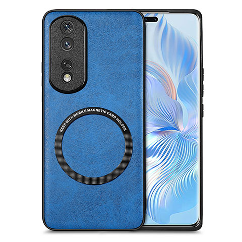 Silikon Hülle Handyhülle Gummi Schutzhülle Flexible Leder Tasche mit Magnetisch S02D für Huawei Honor 80 Pro 5G Blau