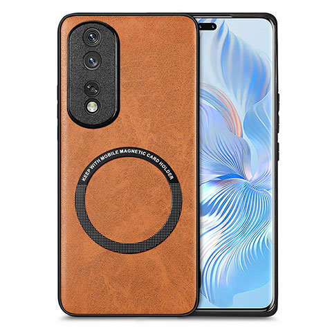 Silikon Hülle Handyhülle Gummi Schutzhülle Flexible Leder Tasche mit Magnetisch S02D für Huawei Honor 80 Pro 5G Braun