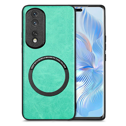 Silikon Hülle Handyhülle Gummi Schutzhülle Flexible Leder Tasche mit Magnetisch S02D für Huawei Honor 80 Pro 5G Grün