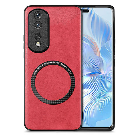 Silikon Hülle Handyhülle Gummi Schutzhülle Flexible Leder Tasche mit Magnetisch S02D für Huawei Honor 80 Pro 5G Rot