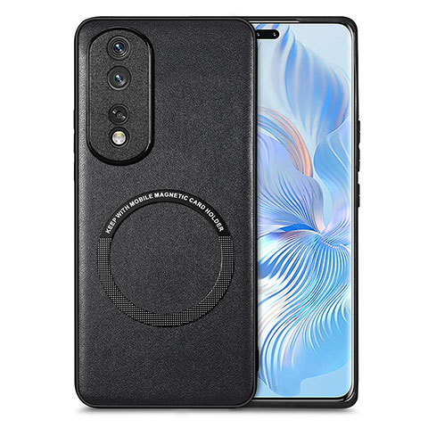 Silikon Hülle Handyhülle Gummi Schutzhülle Flexible Leder Tasche mit Magnetisch S02D für Huawei Honor 80 Pro 5G Schwarz