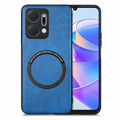 Silikon Hülle Handyhülle Gummi Schutzhülle Flexible Leder Tasche mit Magnetisch S02D für Huawei Honor X7a Blau