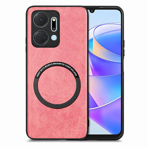 Silikon Hülle Handyhülle Gummi Schutzhülle Flexible Leder Tasche mit Magnetisch S02D für Huawei Honor X7a Rosa