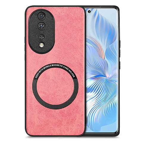 Silikon Hülle Handyhülle Gummi Schutzhülle Flexible Leder Tasche mit Magnetisch S03D für Huawei Honor 80 5G Rosa