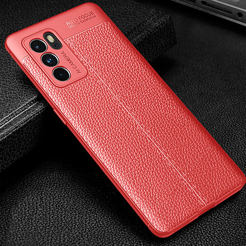 Silikon Hülle Handyhülle Gummi Schutzhülle Flexible Leder Tasche S01 für Oppo Reno6 Pro 5G India Rot
