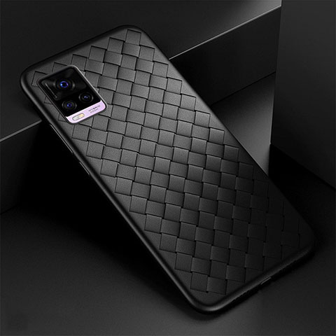 Silikon Hülle Handyhülle Gummi Schutzhülle Flexible Leder Tasche S01 für Vivo V20 Pro 5G Schwarz