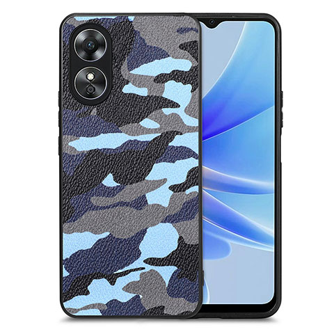 Silikon Hülle Handyhülle Gummi Schutzhülle Flexible Leder Tasche S01D für Oppo A17 Blau