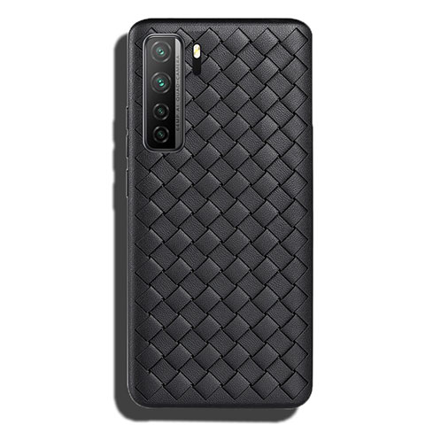 Silikon Hülle Handyhülle Gummi Schutzhülle Flexible Leder Tasche S02 für Huawei P40 Lite 5G Schwarz