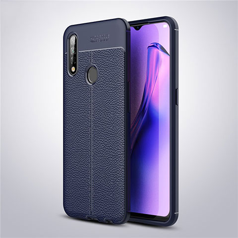 Silikon Hülle Handyhülle Gummi Schutzhülle Flexible Leder Tasche S02 für Oppo A8 Blau