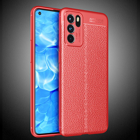 Silikon Hülle Handyhülle Gummi Schutzhülle Flexible Leder Tasche S02 für Oppo Reno6 5G Rot