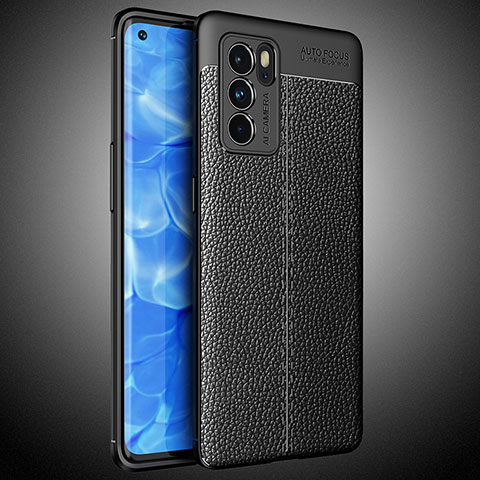 Silikon Hülle Handyhülle Gummi Schutzhülle Flexible Leder Tasche S02 für Oppo Reno6 Pro 5G India Schwarz