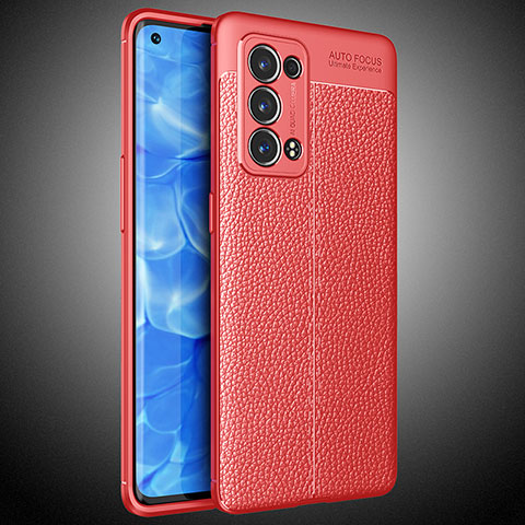 Silikon Hülle Handyhülle Gummi Schutzhülle Flexible Leder Tasche S02 für Oppo Reno6 Pro+ Plus 5G Rot