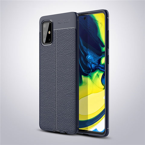 Silikon Hülle Handyhülle Gummi Schutzhülle Flexible Leder Tasche S02 für Samsung Galaxy A71 4G A715 Blau