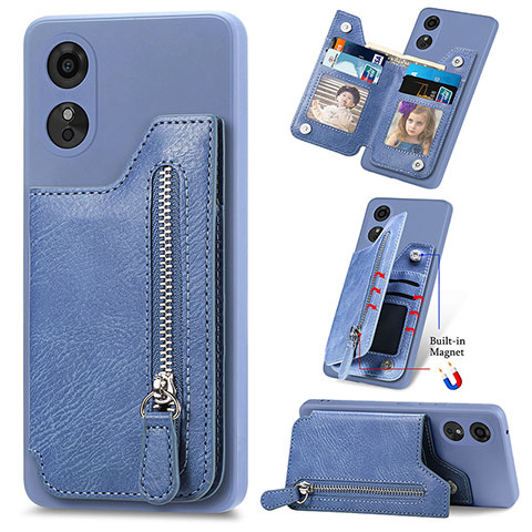 Silikon Hülle Handyhülle Gummi Schutzhülle Flexible Leder Tasche S02D für Oppo A17 Blau