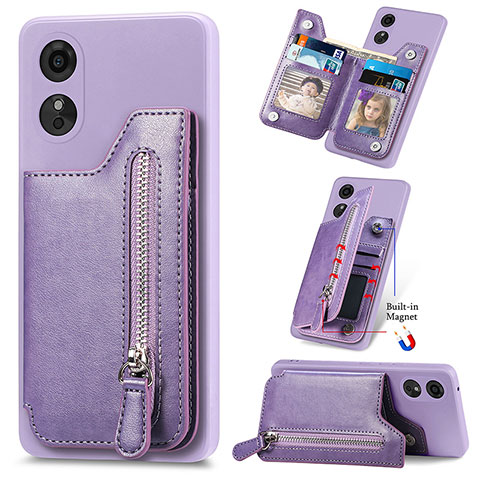 Silikon Hülle Handyhülle Gummi Schutzhülle Flexible Leder Tasche S02D für Oppo A17 Violett