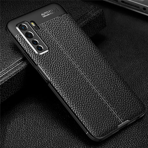 Silikon Hülle Handyhülle Gummi Schutzhülle Flexible Leder Tasche S04 für Huawei P40 Lite 5G Schwarz