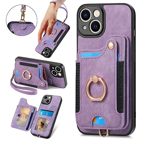 Silikon Hülle Handyhülle Gummi Schutzhülle Flexible Leder Tasche SD12 für Apple iPhone 14 Plus Helles Lila