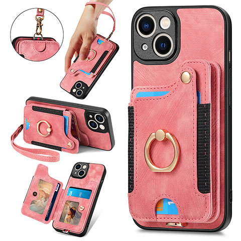 Silikon Hülle Handyhülle Gummi Schutzhülle Flexible Leder Tasche SD12 für Apple iPhone 15 Plus Rosa