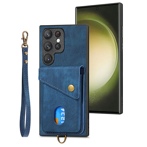 Silikon Hülle Handyhülle Gummi Schutzhülle Flexible Leder Tasche SD2 für Samsung Galaxy S23 Ultra 5G Blau