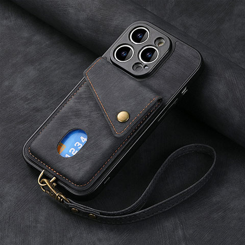 Silikon Hülle Handyhülle Gummi Schutzhülle Flexible Leder Tasche SD4 für Apple iPhone 13 Pro Schwarz