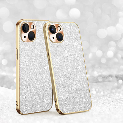 Silikon Hülle Handyhülle Gummi Schutzhülle Flexible Tasche Bling-Bling AC1 für Apple iPhone 15 Silber