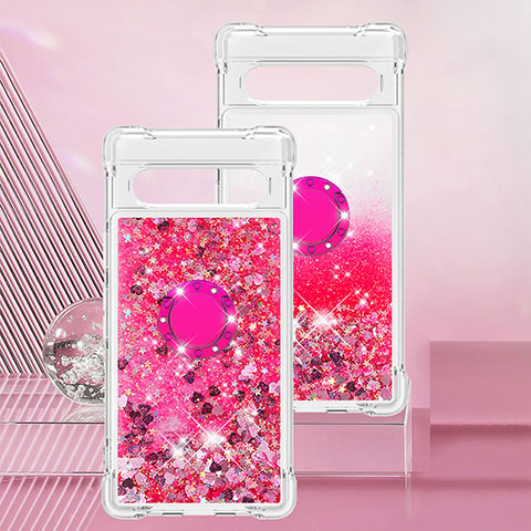 Silikon Hülle Handyhülle Gummi Schutzhülle Flexible Tasche Bling-Bling mit Fingerring Ständer S01 für Google Pixel 7a 5G Pink