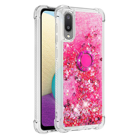 Silikon Hülle Handyhülle Gummi Schutzhülle Flexible Tasche Bling-Bling mit Fingerring Ständer S01 für Samsung Galaxy A02 Pink