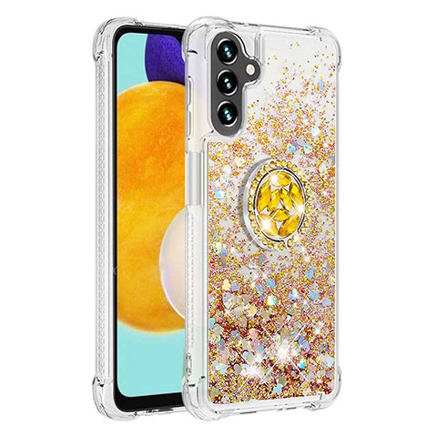 Silikon Hülle Handyhülle Gummi Schutzhülle Flexible Tasche Bling-Bling mit Fingerring Ständer S01 für Samsung Galaxy A04s Gold