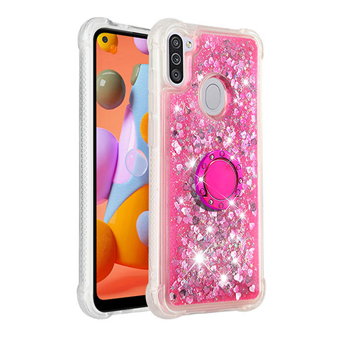 Silikon Hülle Handyhülle Gummi Schutzhülle Flexible Tasche Bling-Bling mit Fingerring Ständer S01 für Samsung Galaxy A11 Pink