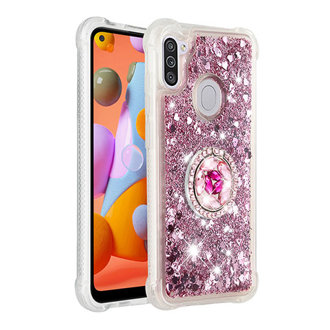 Silikon Hülle Handyhülle Gummi Schutzhülle Flexible Tasche Bling-Bling mit Fingerring Ständer S01 für Samsung Galaxy A11 Rot