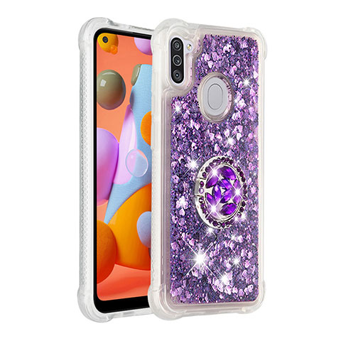 Silikon Hülle Handyhülle Gummi Schutzhülle Flexible Tasche Bling-Bling mit Fingerring Ständer S01 für Samsung Galaxy A11 Violett