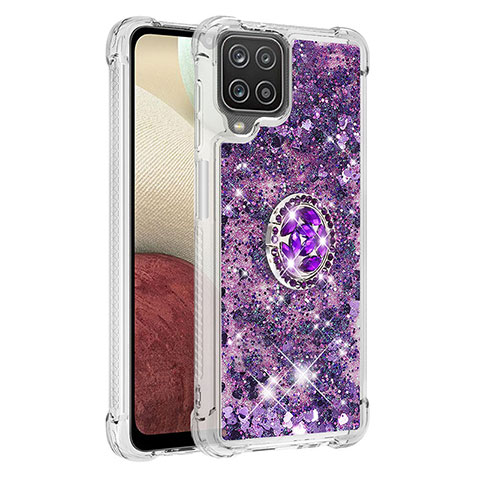 Silikon Hülle Handyhülle Gummi Schutzhülle Flexible Tasche Bling-Bling mit Fingerring Ständer S01 für Samsung Galaxy A12 Nacho Violett