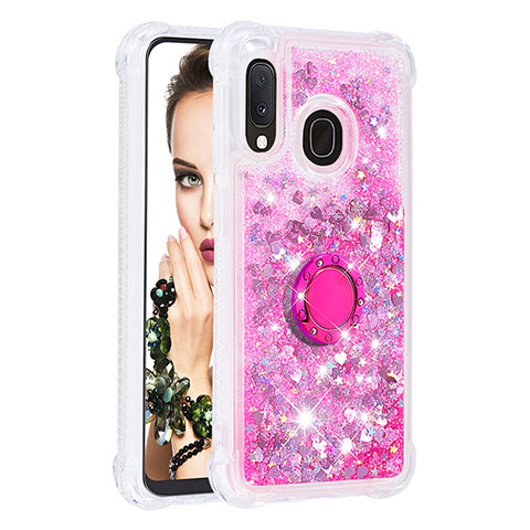 Silikon Hülle Handyhülle Gummi Schutzhülle Flexible Tasche Bling-Bling mit Fingerring Ständer S01 für Samsung Galaxy A20e Pink