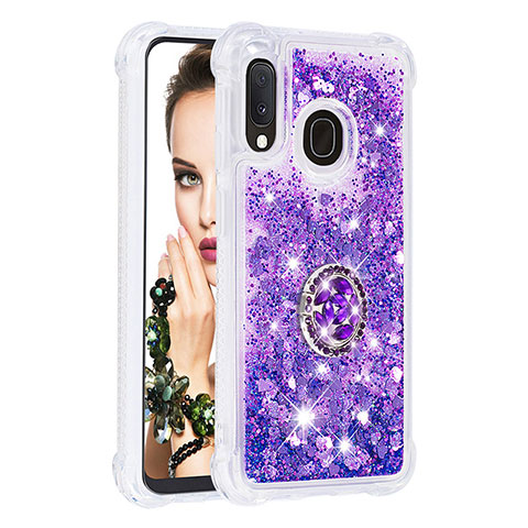 Silikon Hülle Handyhülle Gummi Schutzhülle Flexible Tasche Bling-Bling mit Fingerring Ständer S01 für Samsung Galaxy A20e Violett