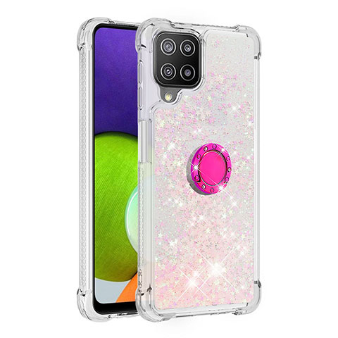 Silikon Hülle Handyhülle Gummi Schutzhülle Flexible Tasche Bling-Bling mit Fingerring Ständer S01 für Samsung Galaxy A22 4G Rosa