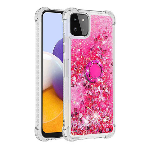 Silikon Hülle Handyhülle Gummi Schutzhülle Flexible Tasche Bling-Bling mit Fingerring Ständer S01 für Samsung Galaxy A22 5G Pink